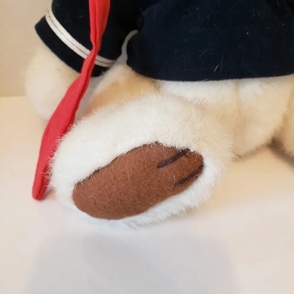 Vintage Brass Button  Taylor Plush White/Blue/Red Bear. - Picture 7 of 8